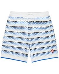 CASABLANCA - Striped Tuck-Stitch Cotton-Knit Shorts - Lyst
