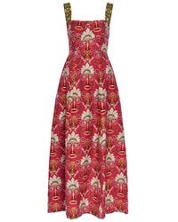 Emporio Sirenuse - Azzurra Printed Cotton And Linen-Blend Midi Dress - Lyst