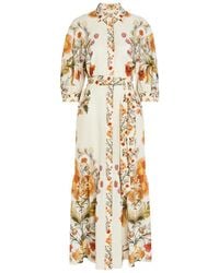 Borgo De Nor - Bianca Floral-Print Belted Linen-Blend Maxi Shirt Dress - Lyst