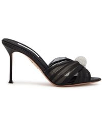 Aquazzura - Mystery 85 Embellished Satin Mules - Lyst