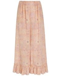 Chloé - Floral-Print Frill Wide-Leg Silk Trousers - Lyst