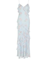 LoveShackFancy Collia Tiered Silk Chiffon Maxi Dress in Blue | Lyst