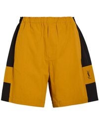 Saint Laurent - Logo Panelled Cotton Shorts - Lyst