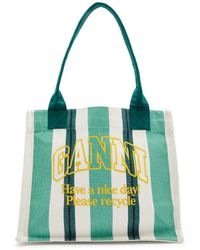 Ganni - Easy Shopper Large Striped Canvas Tote - Lyst