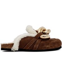 JW Anderson Brown Shearling-trimmed Suede Mules