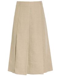Tod's - Pleated Linen Midi Skirt - Lyst
