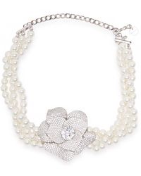 Self-Portrait - Crystal-Embellished Faux Pearl Choker - Lyst
