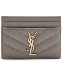Saint Laurent - Logo Quilted Leather Card Holder - Lyst