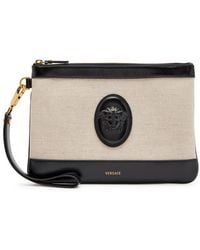 Versace - Logo-Appliquéd Leather And Canvas Pouch - Lyst