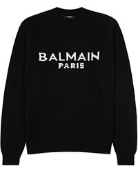 Balmain - Logo-intarsia Wool-blend Jumper - Lyst