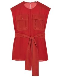 JOSEPH - Kniza Belted Chiffon Top - Lyst