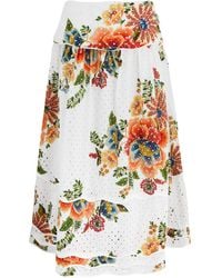 FARM Rio - Delicate Garden Broderie Anglaise Cotton Midi Skirt - Lyst