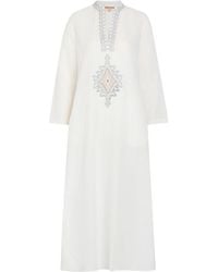 Emporio Sirenuse - Jenna Embroidered Linen-Blend Midi Kaftan Dress - Lyst