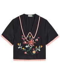 RIXO London - Nicolina Floral-Embroidered Silk Top - Lyst