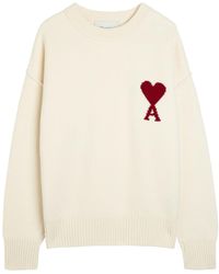 Ami Paris - Crewneck Sweater With Contrasted Ami De Coeur - Lyst