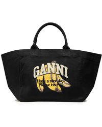 Ganni - Banana Xxl Printed Shopper Canvas Tote - Lyst