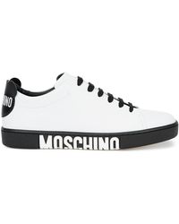 Moschino Monochrome Logo Leather Trainers - White