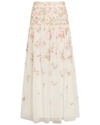 Needle & Thread - Eden Rose Floral-Embroidered Tulle Midi Skirt - Lyst