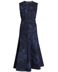 Erdem - Floral-Print Denim Midi Dress - Lyst