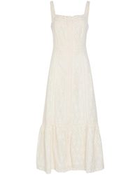 PAIGE - Kelli Embroidered Cotton And Silk-Blend Midi Dress - Lyst