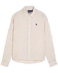 Polo Ralph Lauren - Logo-Embroidered Striped Cropped Linen Shirt - Lyst
