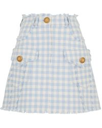 Balmain - Checked Frayed Tweed Mini Skirt - Lyst