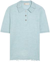 Tory Burch - Distressed Silk-Blend Polo Top - Lyst