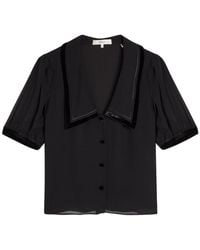 FRAME - The Velvet Trim Silk-Chiffon Blouse - Lyst