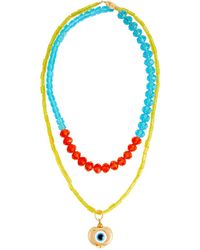 Timeless Pearly Evil Eye Beaded Layered Necklace - Blue