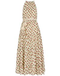 RHODE - Julia Cream Floral-print Cotton Midi Dress - Lyst