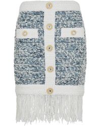 Balmain - Embellished Fringed Tweed Mini Skirt - Lyst