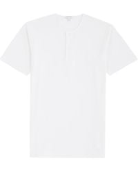 Sunspel - Riviera Cotton-Mesh Henley T-Shirt - Lyst