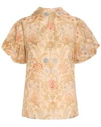 Zimmermann - Valiant Bubble Printed Linen And Silk-Blend Blouse - Lyst