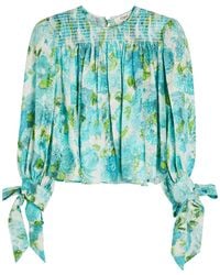 Chloé - Printed Cropped Silk Blouse - Lyst