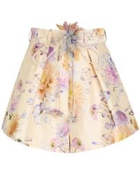 Zimmermann - Luna Floral Belted Silk-Blend Shorts - Lyst
