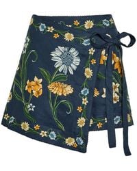 Agua Bendita - Luna Floral-Print Linen Mini Wrap Skirt - Lyst