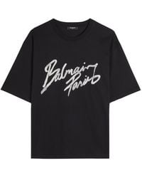 Balmain - Logo-Print Cotton T-Shirt - Lyst