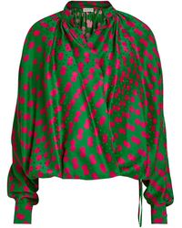 Dries Van Noten - Cenver Polka Dot Satin Wrap Blouse - Lyst