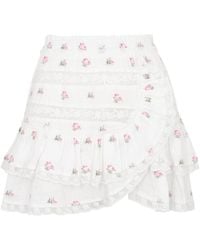 LoveShackFancy - Agnessa Floral-Embroidered Cotton Mini Skirt - Lyst