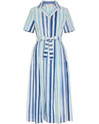 Emporio Sirenuse - Claudia Striped Cotton-Blend Midi Shirt Dress - Lyst