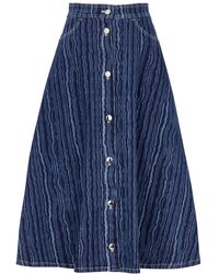 Marni Blue Printed Stretch-denim Midi Skirt