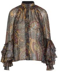Etro - Printed Metallic-Silk Shirt - Lyst