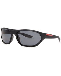 Prada Linea Rossa Matte Black Wrap-around Sunglasses
