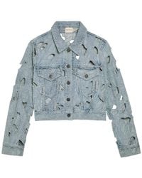 Alice + Olivia - Chloe Embroidered Cut-Out Denim Cropped Jacket - Lyst