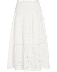 LoveShackFancy - Mallow Embroidered Cotton Midi Skirt - Lyst