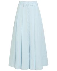 Gabriela Hearst - Dugald Belted Pleated Linen Midi Skirt - Lyst