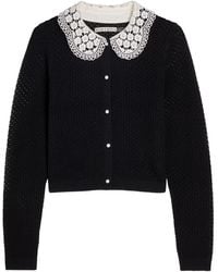 Alice + Olivia - Carson Lace-Embellished Crocheted Cropped Cardigan - Lyst