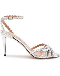 Aquazzura - Tequila 85 Embellished Metallic Leather Sandals - Lyst