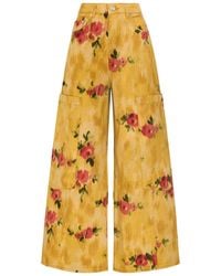 Ganni - Printed Wide-Leg Denim Cargo Jeans - Lyst