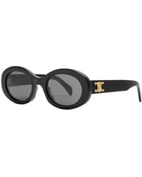 Celine - Oval-frame Sunglasses , Metal Logo Plaque At Temples, 100% Uv Protection - Lyst